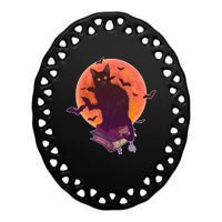 Cool Halloween Black Cat Moon Ceramic Oval Ornament