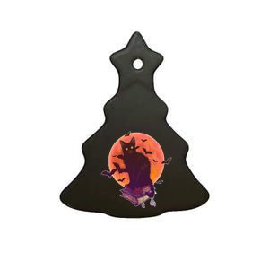 Cool Halloween Black Cat Moon Ceramic Tree Ornament