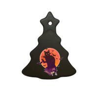 Cool Halloween Black Cat Moon Ceramic Tree Ornament