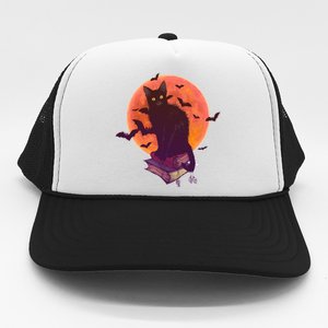 Cool Halloween Black Cat Moon Trucker Hat