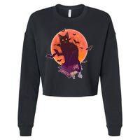 Cool Halloween Black Cat Moon Cropped Pullover Crew