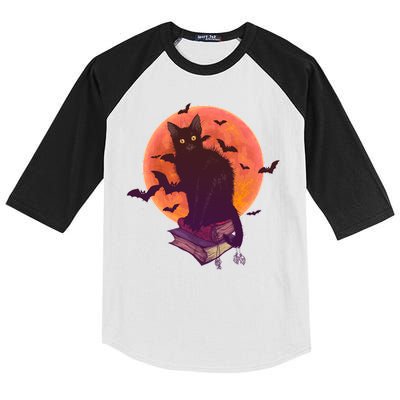 Cool Halloween Black Cat Moon Kids Colorblock Raglan Jersey