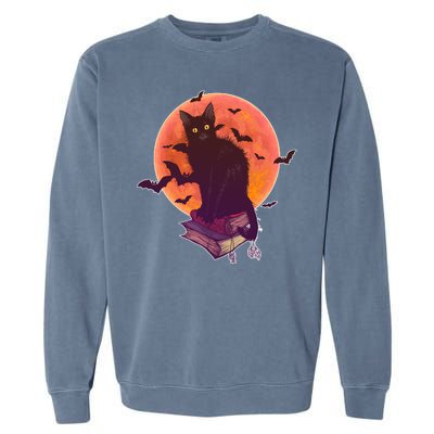 Cool Halloween Black Cat Moon Garment-Dyed Sweatshirt