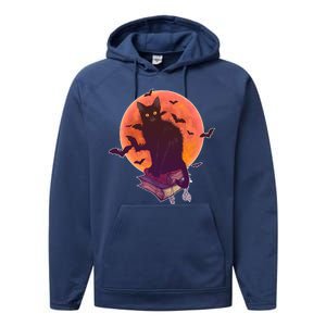 Cool Halloween Black Cat Moon Performance Fleece Hoodie