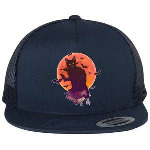 Cool Halloween Black Cat Moon Flat Bill Trucker Hat