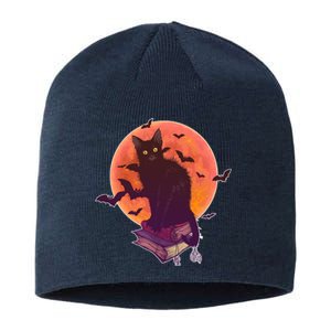 Cool Halloween Black Cat Moon Sustainable Beanie