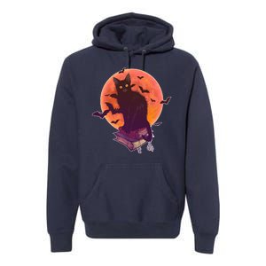 Cool Halloween Black Cat Moon Premium Hoodie