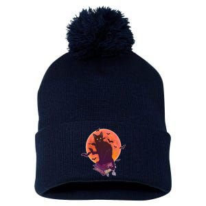 Cool Halloween Black Cat Moon Pom Pom 12in Knit Beanie