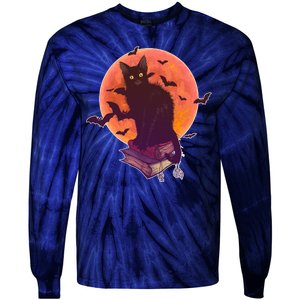 Cool Halloween Black Cat Moon Tie-Dye Long Sleeve Shirt