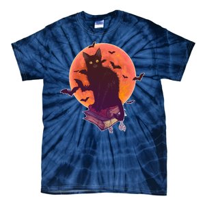 Cool Halloween Black Cat Moon Tie-Dye T-Shirt