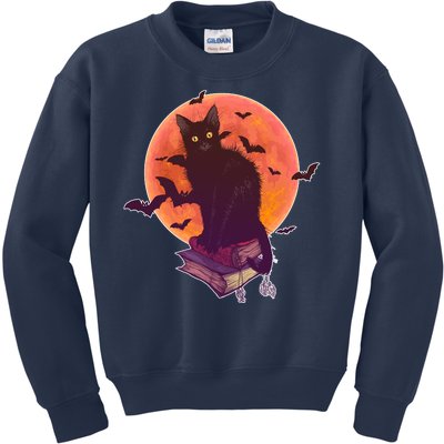 Cool Halloween Black Cat Moon Kids Sweatshirt