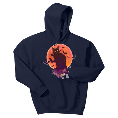 Cool Halloween Black Cat Moon Kids Hoodie