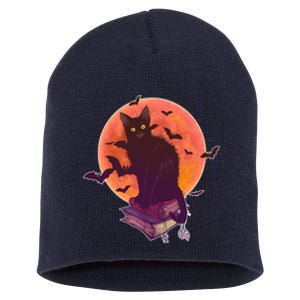 Cool Halloween Black Cat Moon Short Acrylic Beanie