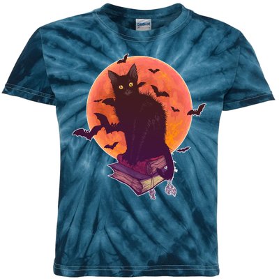 Cool Halloween Black Cat Moon Kids Tie-Dye T-Shirt