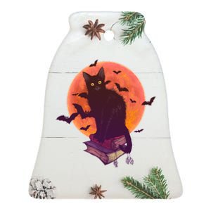 Cool Halloween Black Cat Moon Ceramic Bell Ornament