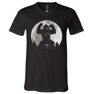 Cool King Kong Monster Full Moon V-Neck T-Shirt