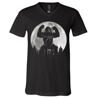 Cool King Kong Monster Full Moon V-Neck T-Shirt