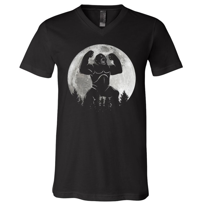 Cool King Kong Monster Full Moon V-Neck T-Shirt