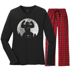 Cool King Kong Monster Full Moon Women's Long Sleeve Flannel Pajama Set 