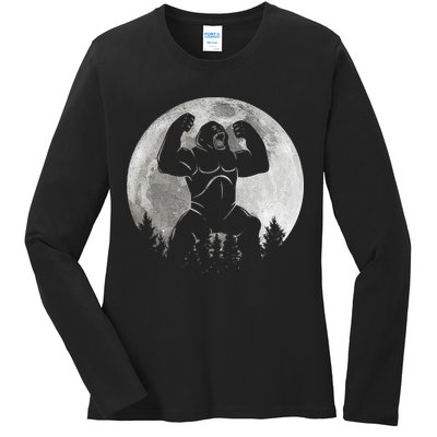Cool King Kong Monster Full Moon Ladies Long Sleeve Shirt