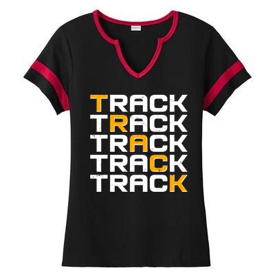 Cool Modern Track & Field Pattern Ladies Halftime Notch Neck Tee