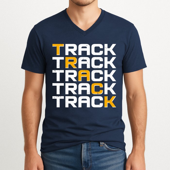 Cool Modern Track & Field Pattern V-Neck T-Shirt