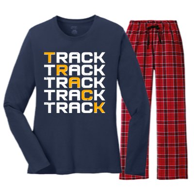 Cool Modern Track & Field Pattern Women's Long Sleeve Flannel Pajama Set 