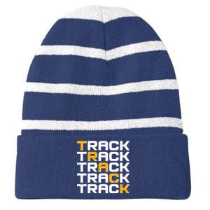 Cool Modern Track & Field Pattern Striped Beanie with Solid Band