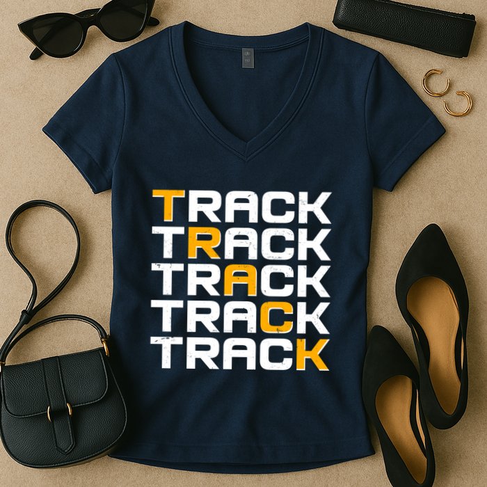 Cool Modern Track & Field Pattern Women's V-Neck T-Shirt