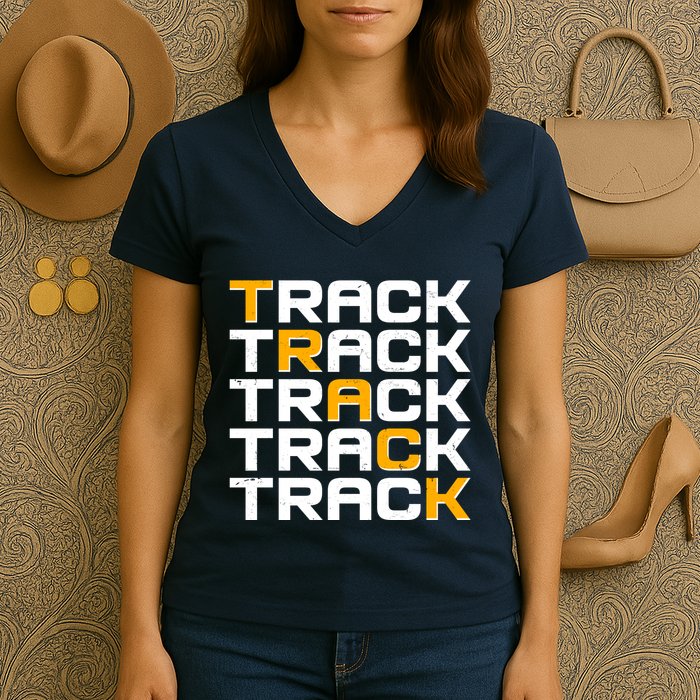 Cool Modern Track & Field Pattern Women's V-Neck T-Shirt