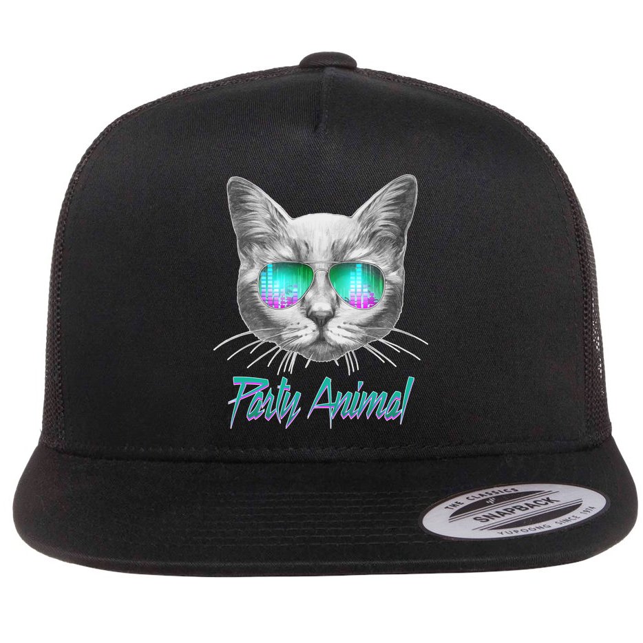 Cool Party Animal Cat Flat Bill Trucker Hat