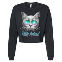 Cool Party Animal Cat Cropped Pullover Crew