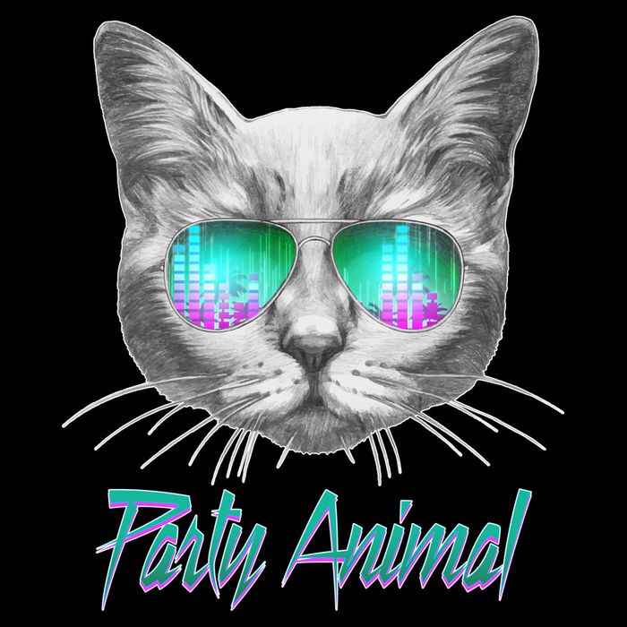 Cool Party Animal Cat Cropped Pullover Crew
