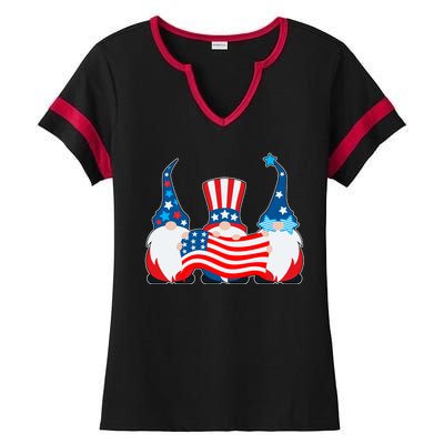 Cool Patriotic USA American Gnomes Ladies Halftime Notch Neck Tee