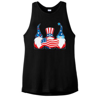 Cool Patriotic USA American Gnomes Ladies PosiCharge Tri-Blend Wicking Tank