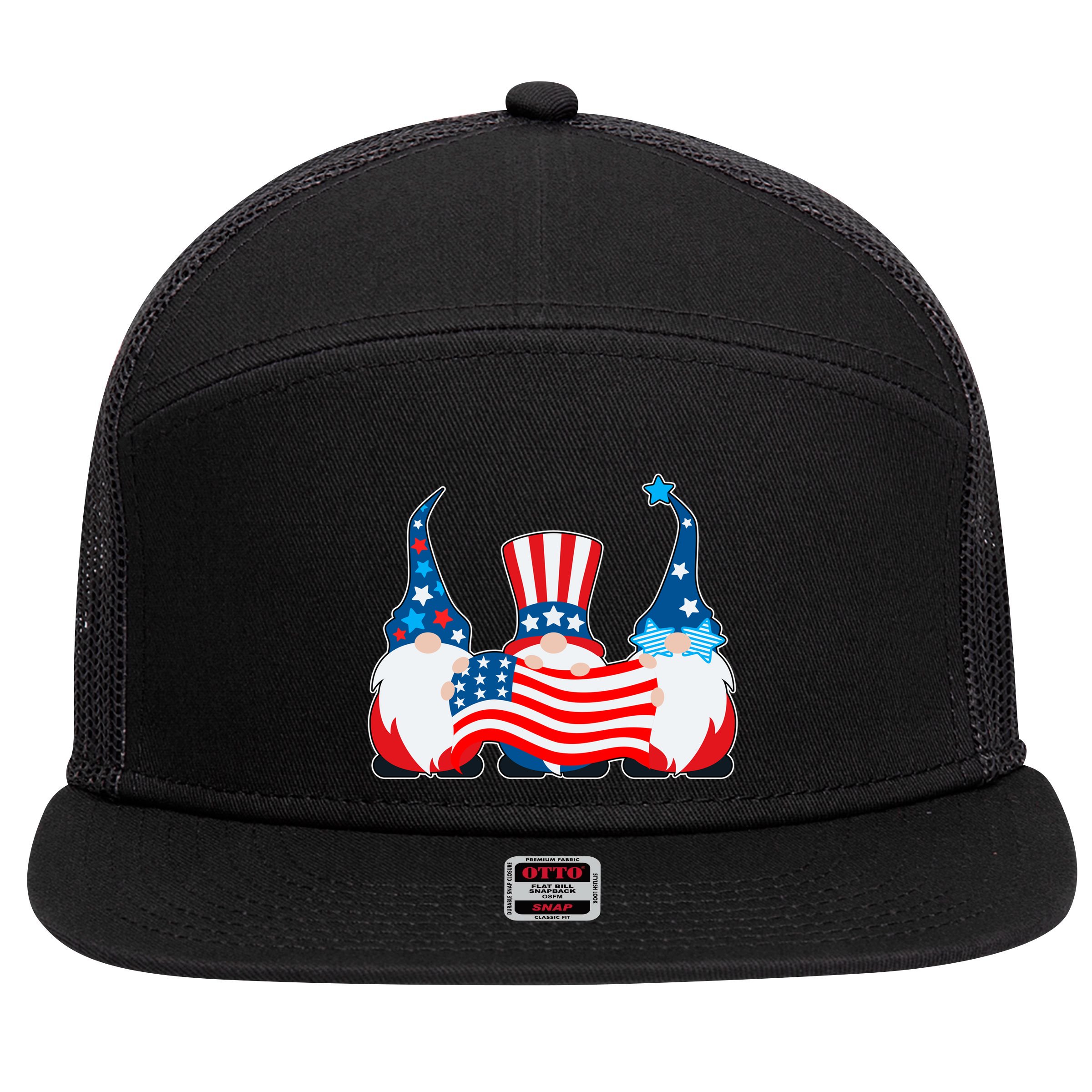 Cool Patriotic USA American Gnomes 7 Panel Mesh Trucker Snapback Hat