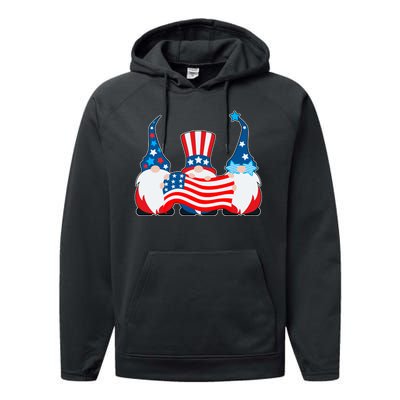 Cool Patriotic USA American Gnomes Performance Fleece Hoodie