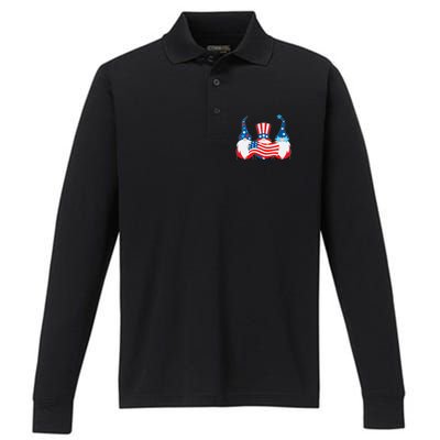 Cool Patriotic USA American Gnomes Performance Long Sleeve Polo