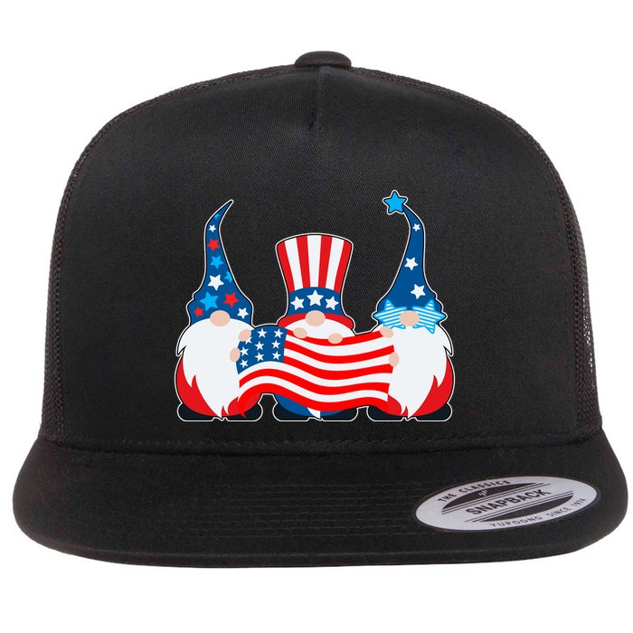Cool Patriotic USA American Gnomes Flat Bill Trucker Hat