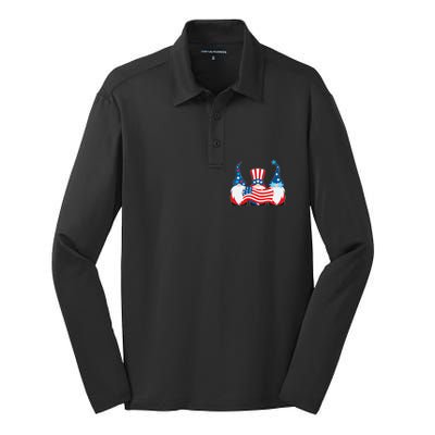 Cool Patriotic USA American Gnomes Silk Touch Performance Long Sleeve Polo