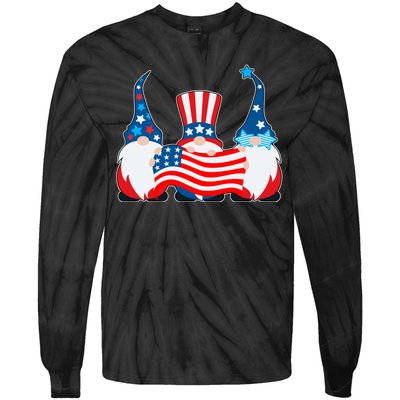 Cool Patriotic USA American Gnomes Tie-Dye Long Sleeve Shirt