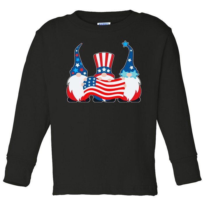 Cool Patriotic USA American Gnomes Toddler Long Sleeve Shirt