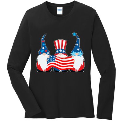 Cool Patriotic USA American Gnomes Ladies Long Sleeve Shirt