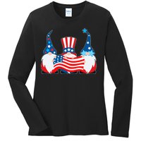 Cool Patriotic USA American Gnomes Ladies Long Sleeve Shirt