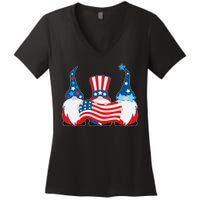 Cool Patriotic USA American Gnomes Women's V-Neck T-Shirt