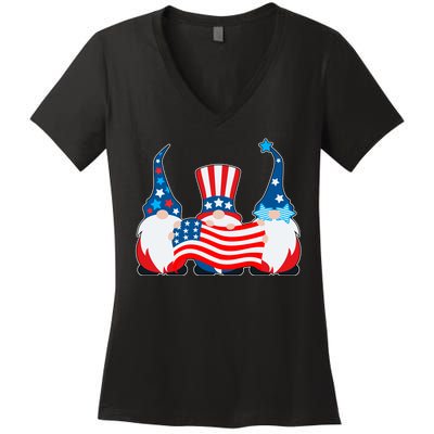 Cool Patriotic USA American Gnomes Women's V-Neck T-Shirt