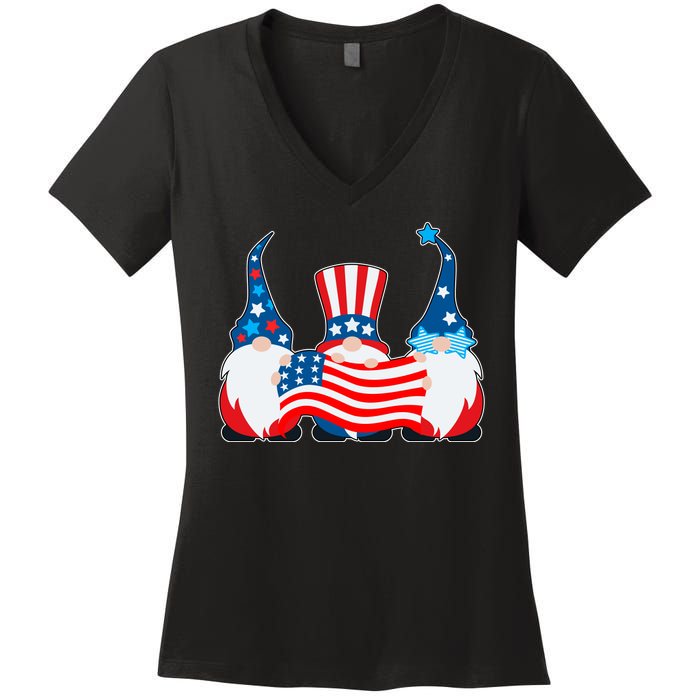 Cool Patriotic USA American Gnomes Women's V-Neck T-Shirt