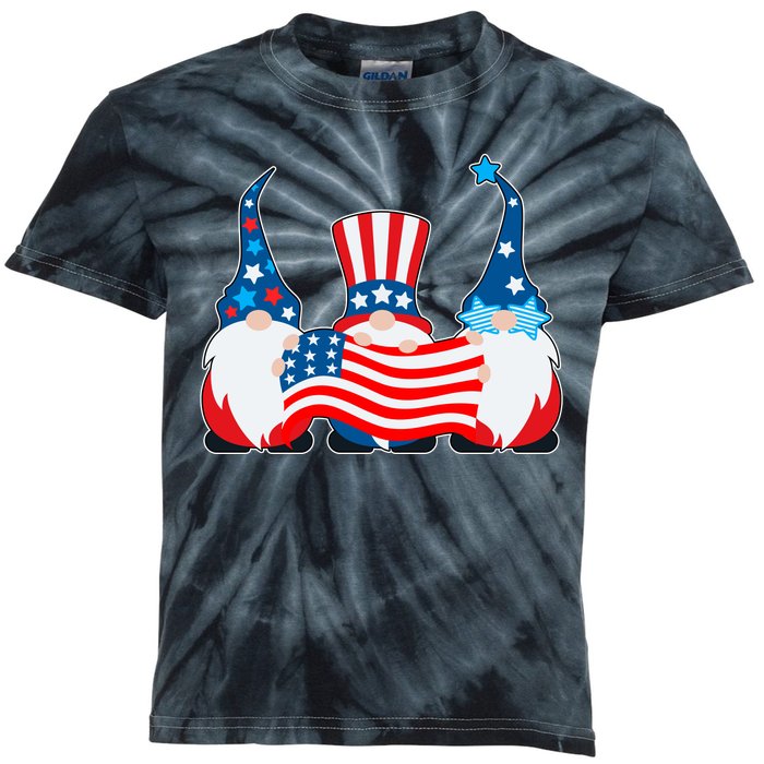 Cool Patriotic USA American Gnomes Kids Tie-Dye T-Shirt