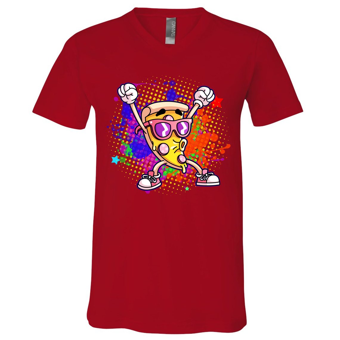 Cool Pizza Splatter V-Neck T-Shirt