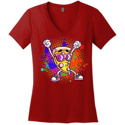 Cool Pizza Splatter Women's V-Neck T-Shirt